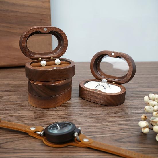Wooden Ring Box with Small Wood Holder Case Rustic Double Ring 2 Slots Jewelry Gift Storage