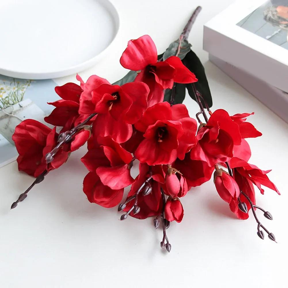 Lifelike Magnolia Bouquet 5 Prongs 20 Heads Artificial Flowers for Interior Decoration Choose from Various Colors