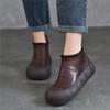 Stivali corti retrò in vera pelle con suola spessa e punta tonda, scarpe basse da donna con plateau