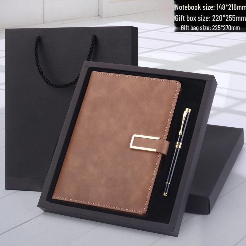 Men's Business Notebook with Printed Pages, Leather Cover, Magnetic Buckle, and Pen Holder. Perfect for Meeting Minutes and Office Use.