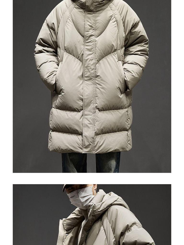 Men's High-End White Duck Down Long Hooded Winter Jacket - Thick and Warm