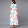 Plus Size Women Sleeveless Crew Neck Dress Fresh Mini Bouquet Flowy Mid Calf Dress