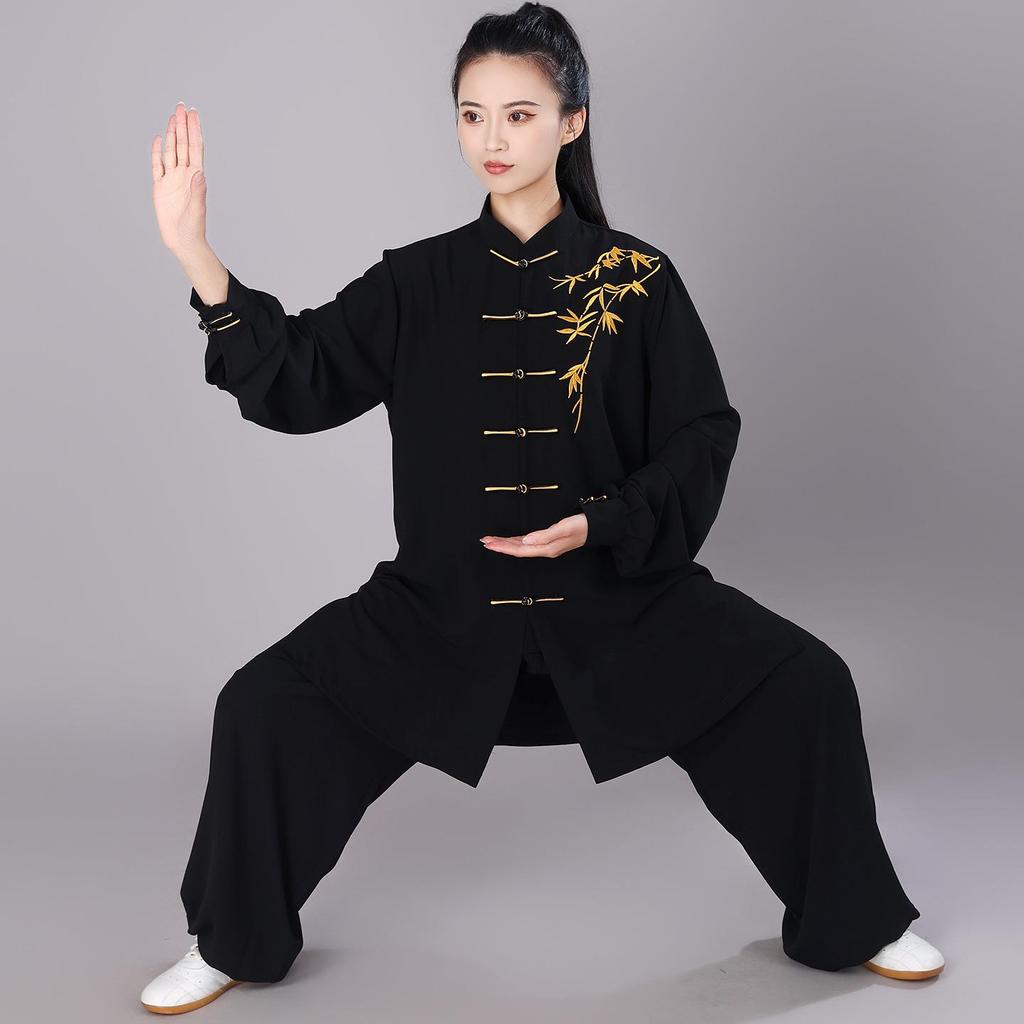 Tuta da Tai Chi Ricamata Hongji da Donna per Primavera/Estate/Autunno - Lunga, di Media Lunghezza, Nuovo Stile Cinese per Esercizio Mattutino e Arti Marziali
