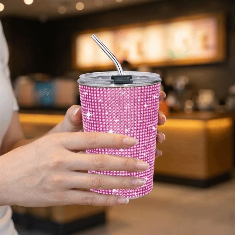 500ml Rhinestone Water Cup Sparkling Bling Stainless Steel Water Bottle Reusable Unbreakable Glitter Coffee Mug Bridemaid Gift