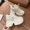 Fashion Women High Platform Sneakers Spring Autumn Lace-up Chunky Tennis Shoes Beige Thick Sole Casual Shoes Woman Sport Leather Sneaker