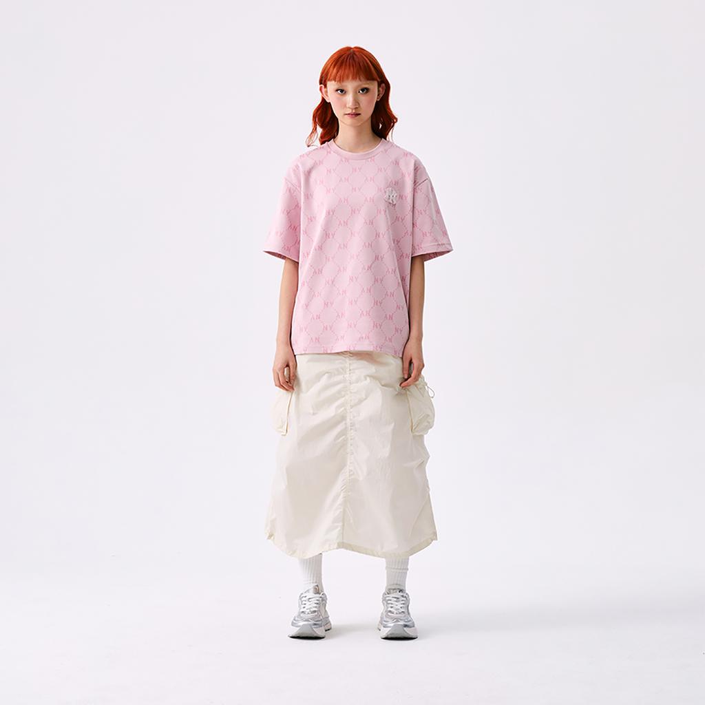 New MLB MONOGRAM Collection New York Yankees SS25 T Shirt Unisex Hemp Pink 3ATSM0153-50PKM