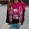 Fall Autumn Women'S Fashion O Neck Long Sleeve T-Shirt Loose Clothes Winged Skull Print T Shirt