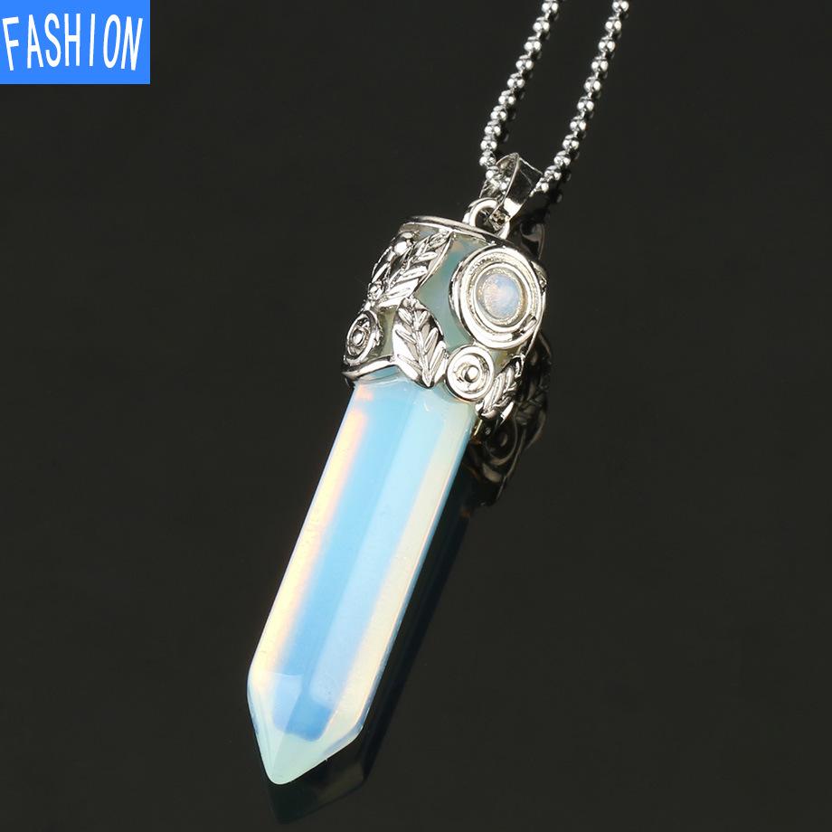 European And American Creative Multicolor Large Hexagonal Crystal Pendant Women'S Jewelry Versatile Natural Stone Necklace