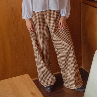 Women Wide Leg Pants Casual Loose Elastic Plaid Trousers with Pockets for Work Office Streetwear