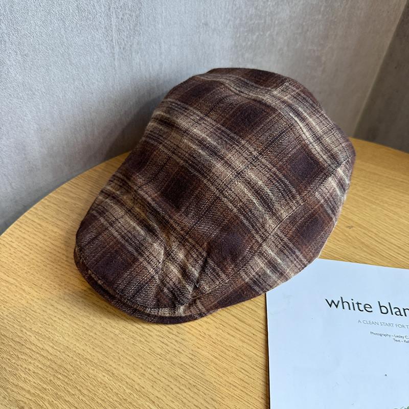 Gingham Retro Duckbill Cap Beret With Ventilation And Sun Protection Women For