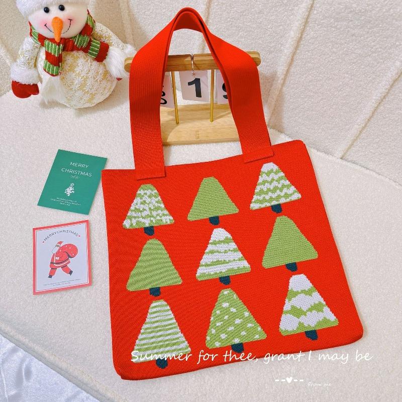 New Christmas Tree Knitted Shoulder Bag Women's Trend Versatile Korean Version High Value Travel Shopping Knitted Bag Handbag
