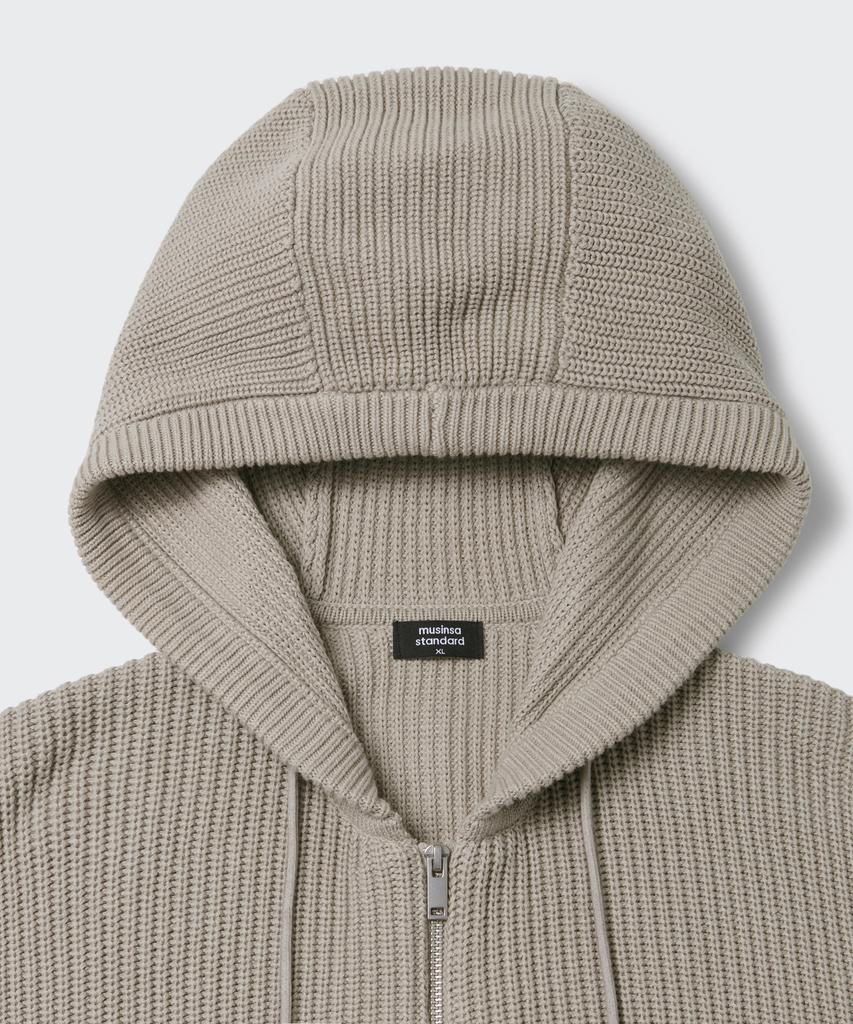 Musinsa Standard Ribbed Knit Hooded Zip-Up [Light Warm Grey]