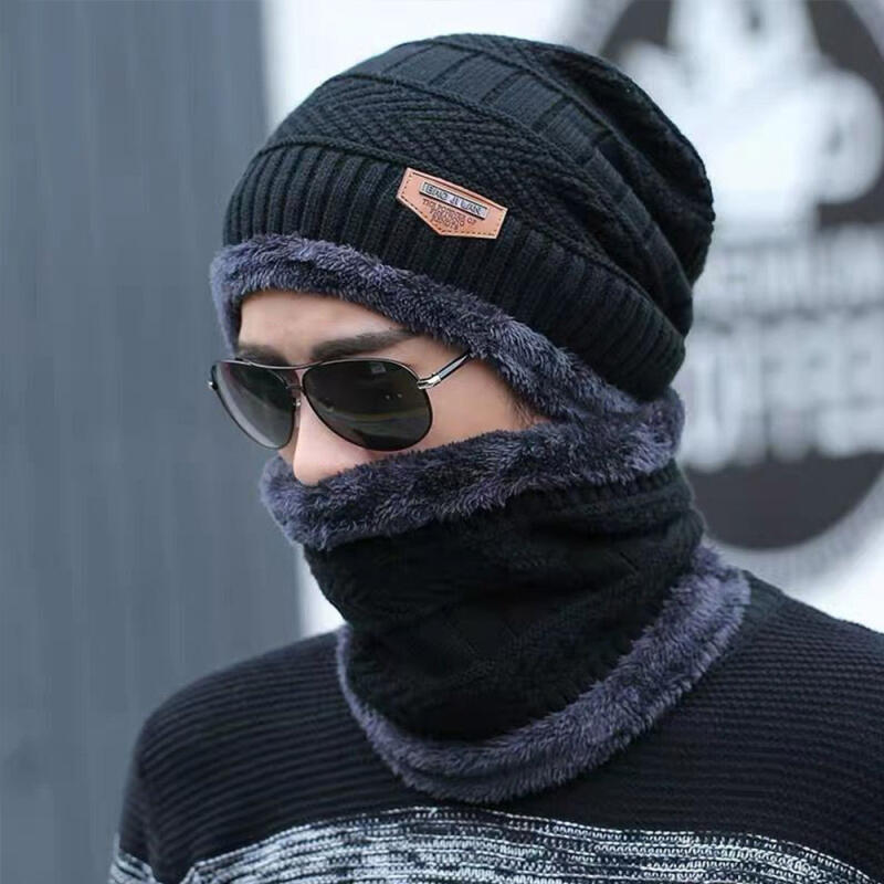 

Шапка-бини из меха, утепленный воротник-бафф для холодной погоды Winter Beanie Neck Warmer Set Black