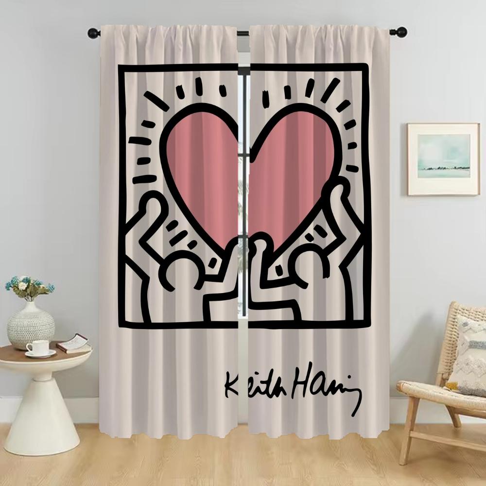 

Шторы от комаров для гостиной, занавески для кухни Keith Harings, 2 шт., перегородка, украшение на Хэллоуин, затемняющие шторы W50xH70cmx2pcs-CL