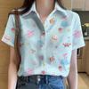 New Spring Wome Blouses Fashion Abstract 3D Marble Printed Shirts Casual Button Short Sleeve Loose Shirt Elegant Summer Top