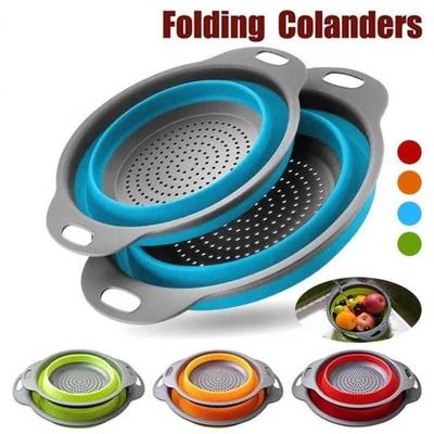 Coș de legume pliabil din silicon Scurător de spălat pliabil cu mâner Coș cu filtru pentru fructe și legume