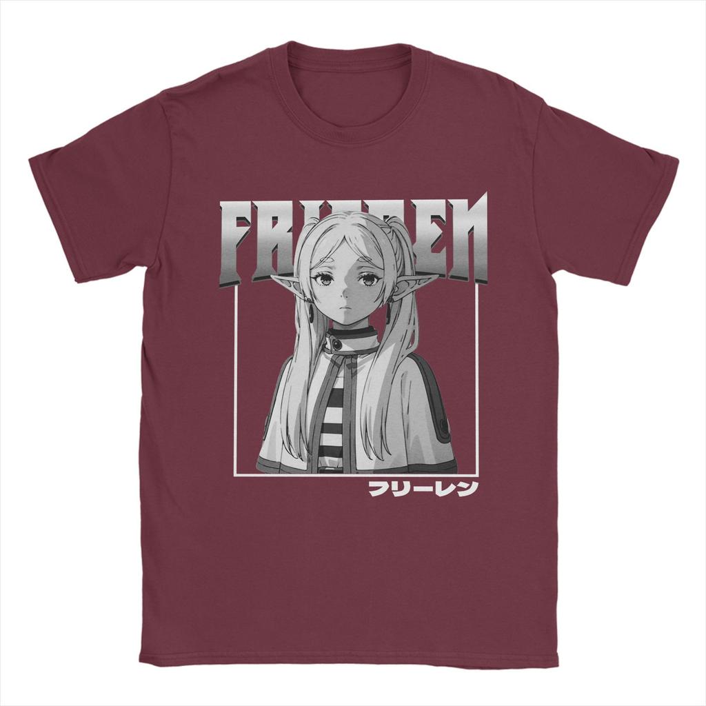 Frieren Anime T-Shirts Men Anime Funny Cotton Tee Shirt Round Collar Short Sleeve T Shirts Printed Clothes