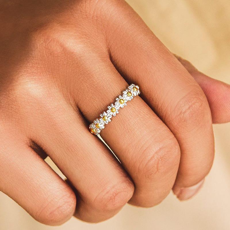Retro Daisy Flower Rings Women Statement Jewelry Korean Adjustable Opening Finger Finger Ring Bride Wedding Occasion Gathering Wedding Occasion