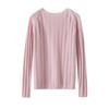 Women's Round Neck Cashmere Ribbed Slim-Fit Sweater, Long-Sleeve Winter Knit Top