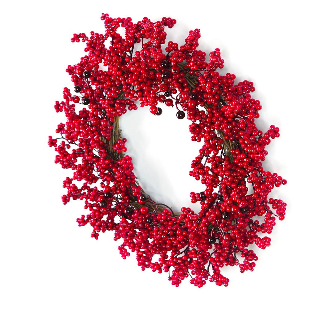 Artificial Red Berry Wreath 45cm Plastic Holly Berry Wreath Xmas Decoration for Front Door Wall Fireplace