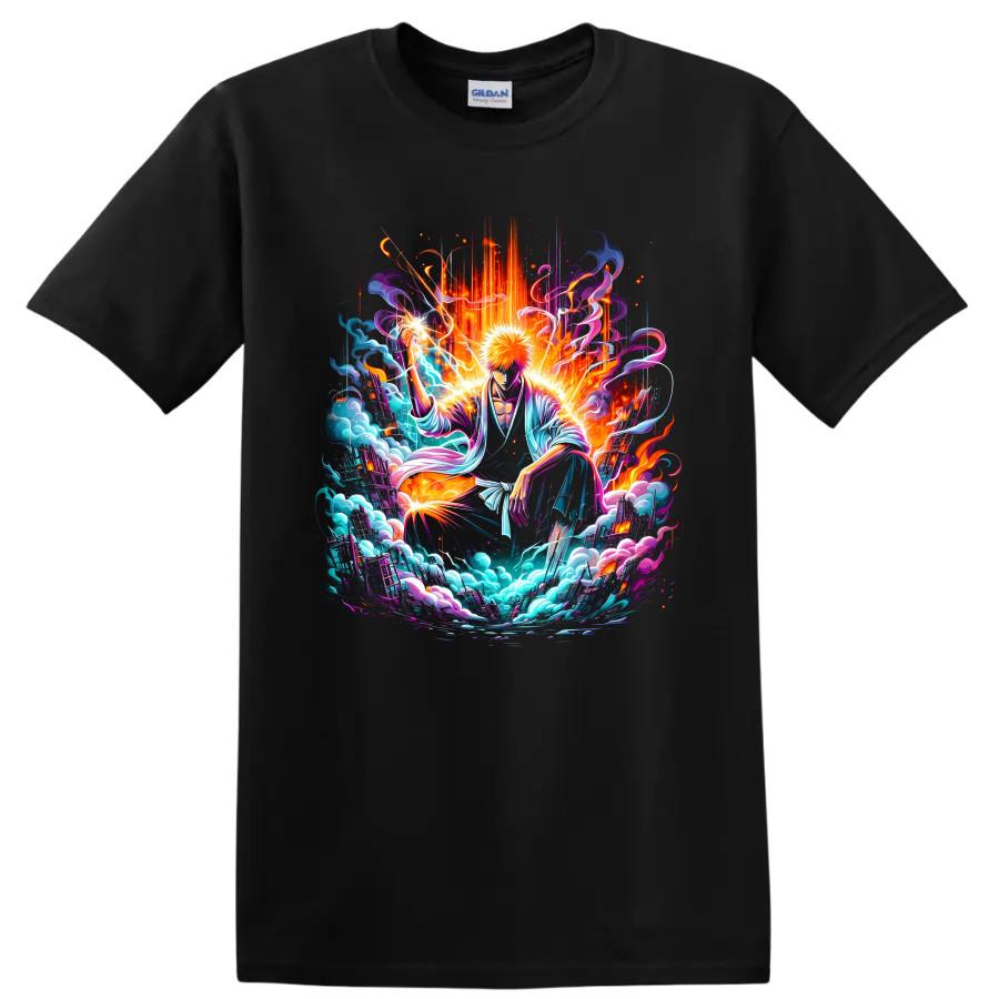 Ichigo Kurosaki Anime T Shirt w/ Neon Energy Warrior Art Graphic Tee Action