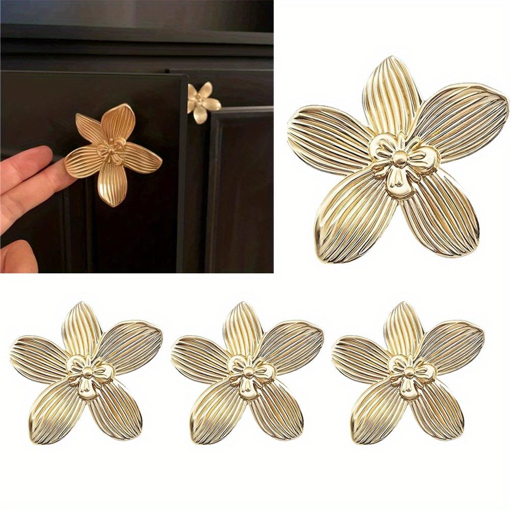 4pcs Flower Drawer Knobs Flower Cabinet Knobs Dresser Knobs 2.4 Inch (61mm) Gold Cabinet Door Knobs