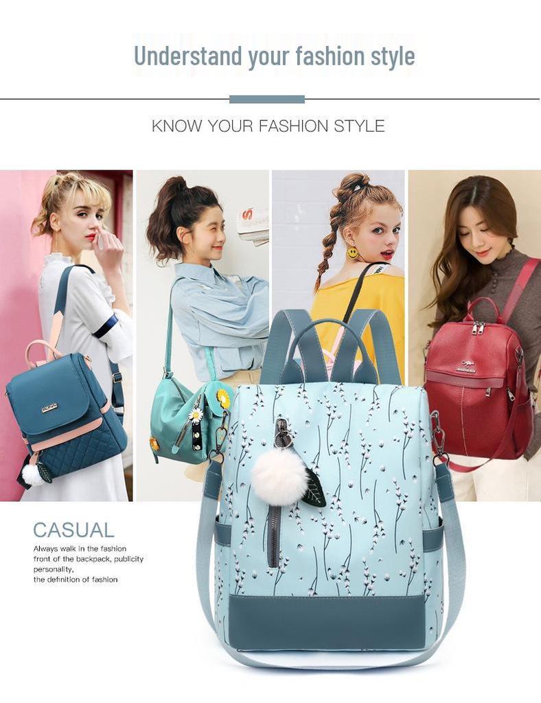 New 2025 Oxford Cloth Women’s Casual Korean Style Printed Anti-Theft Backpack