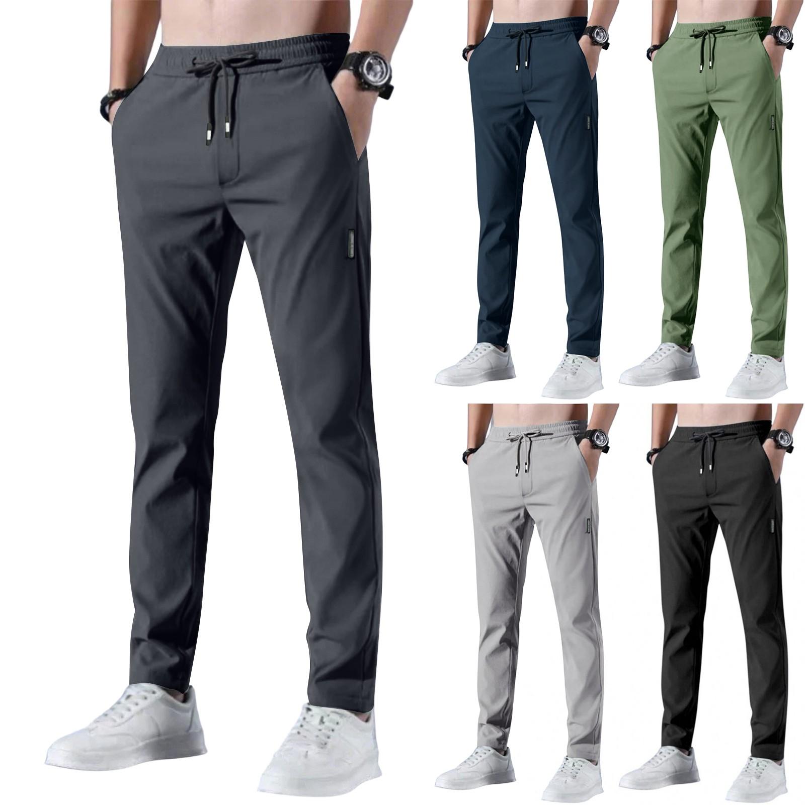 

Summer Breathable Men s Elastic Waist Straight Casual Pants XXL