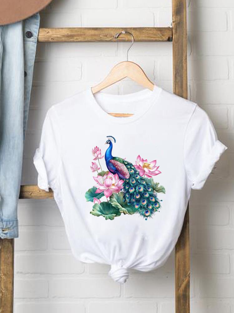 (Asian Size) trend flower sweet 90s Print Female Women printing Fashion Tee Top Clothing T Shirt Woman Short Sleeve Graphic T-shirts