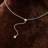 14K Gold Plated S925 Sterling Silver Zircon Y-shaped Tassel Necklace for Women