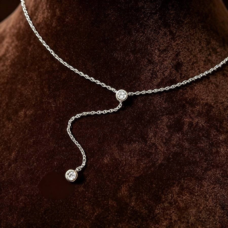 14K Gold Plated S925 Sterling Silver Zircon Y-shaped Tassel Necklace for Women