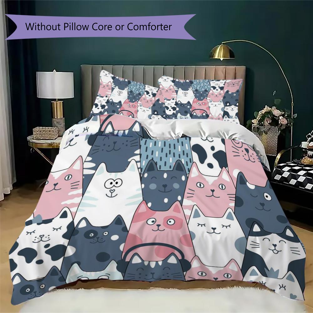 Cozy Cartoon Cats Pattern Bedding,Quilt Set Quilt Cover Pillowcase Home Birthday Gift (1*duvet Cover+2*pillowcase,without core)ZSJT0917371