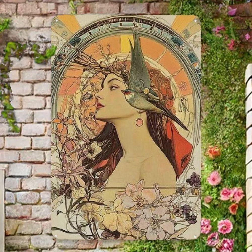 Vintage Art Nouveau Woman Tin Sign Retro Metal Panel Home Bar Cafe Decor