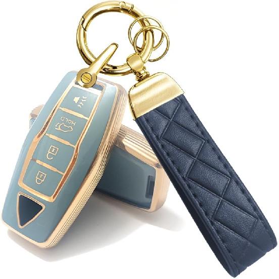 Car Key Fob Cover Compatible with Mitsubishi Outlander 2025 2024 2023 2022 Case TPU Protector Cover Keychain 4 Buttons Gold White