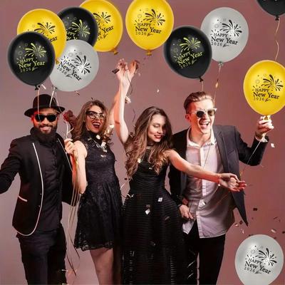 2026 New Year Party Balloons, Black Gold Themed Decoration Supplies, Ideal for Happy New Year Eve & Festive Events