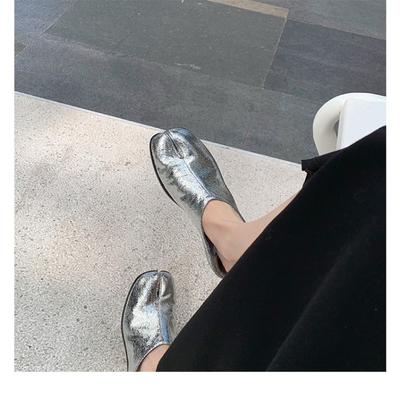Version cuir de vache~ Véritable cuir pieds de porc chaussures à bout fendu, chaussures simples pour femmes à semelle plate, style rétro, une pédale, petites chaussures en cuir