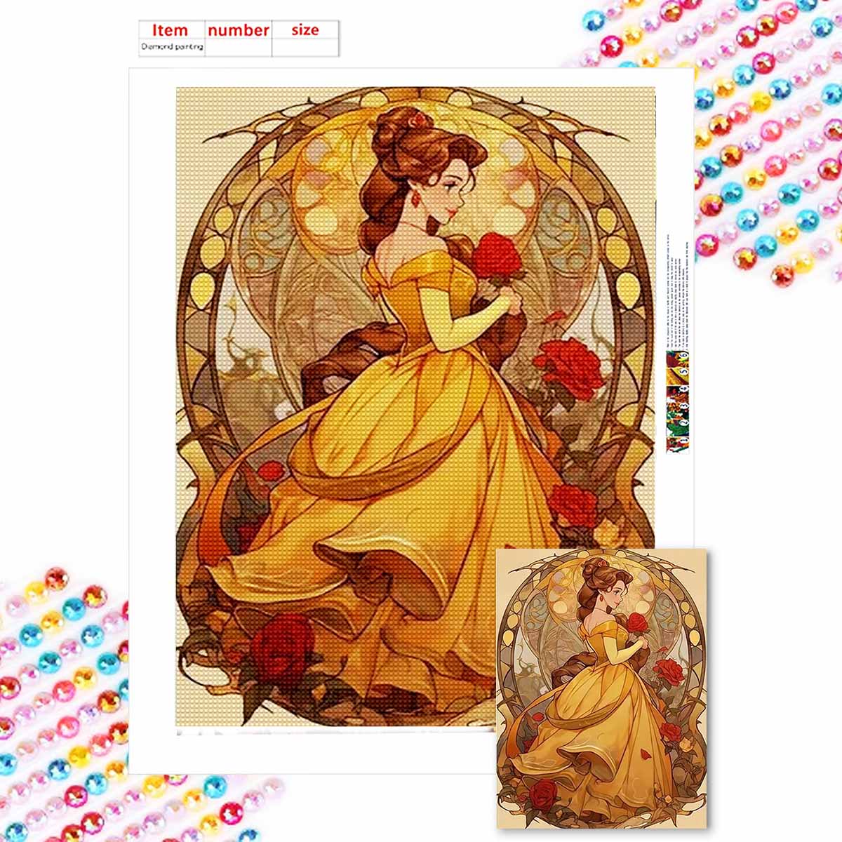

5D Diy Diamond Painting Princess and Flowers Princess Full Drill Rhinestones Mosaic Embroidery Handmade Products Home Decor Gift Round 20x30cm