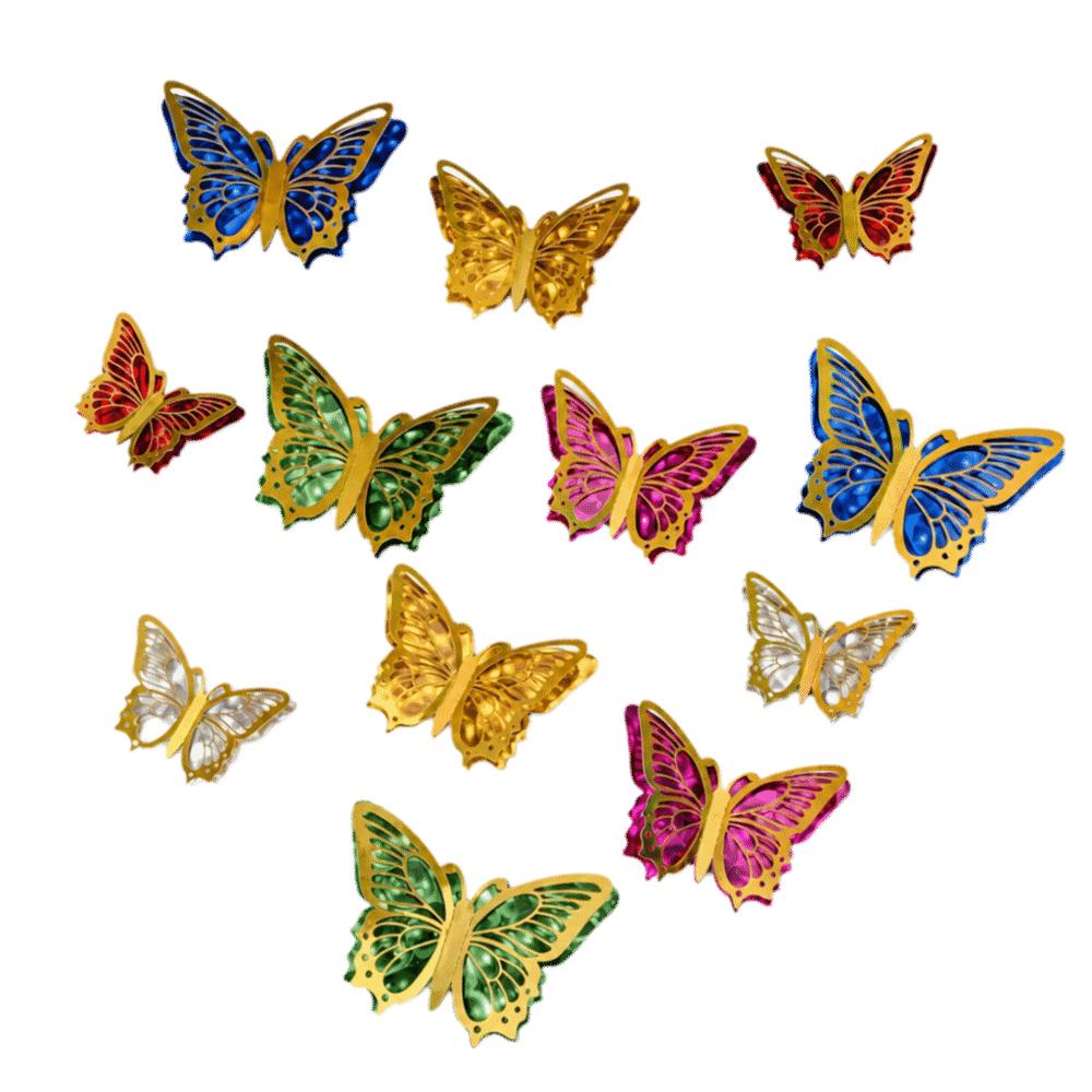 12 Pcs Glitter Wings 3D Butterfly Wall Stickers Butterfly-Shaped Wall Decor Wedding Decoration 12pcs Random StyleA