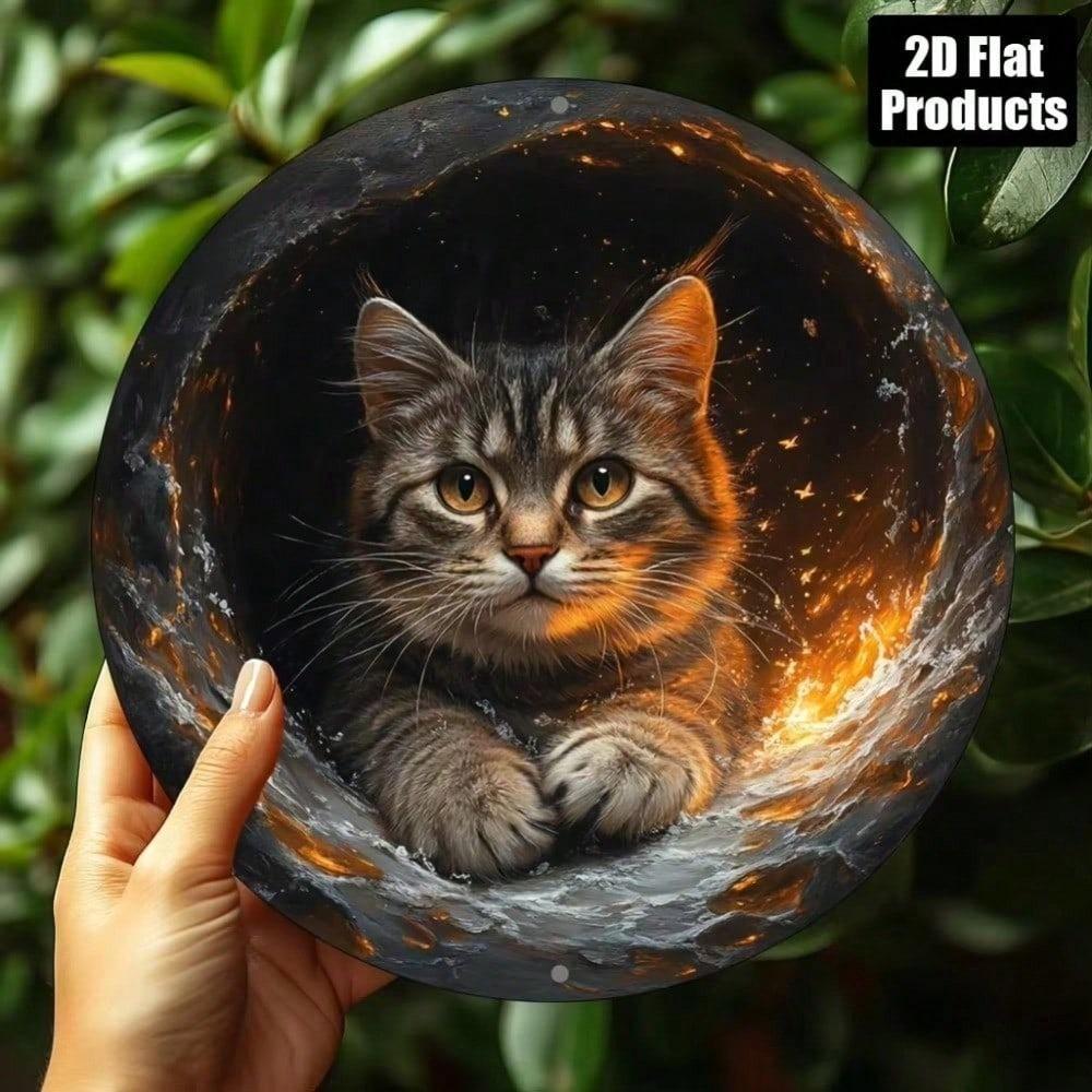 Vintage Retro Cat Metal Wall Sign 8 Inch Round Aluminum Plaque Home Bar Cafe Indoor Outdoor Decor
