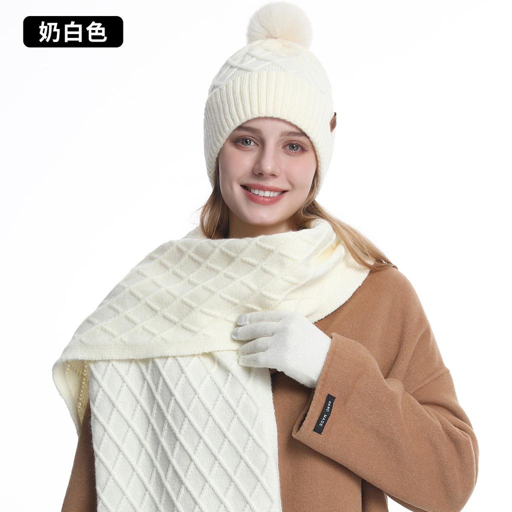 Knitted Hat Children's Winter Warmth Double-layer Velvet Cycling Ear Protection Wool, Hat, Scarf, Gloves Three-piece Set
