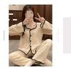 [MEME XTRA] Pajamas Ladies Front Opening Top and Bottom Set Room Wear Room Wear Thin Plain Color Sweat Absorption Ventilation Long Pants Sleeping