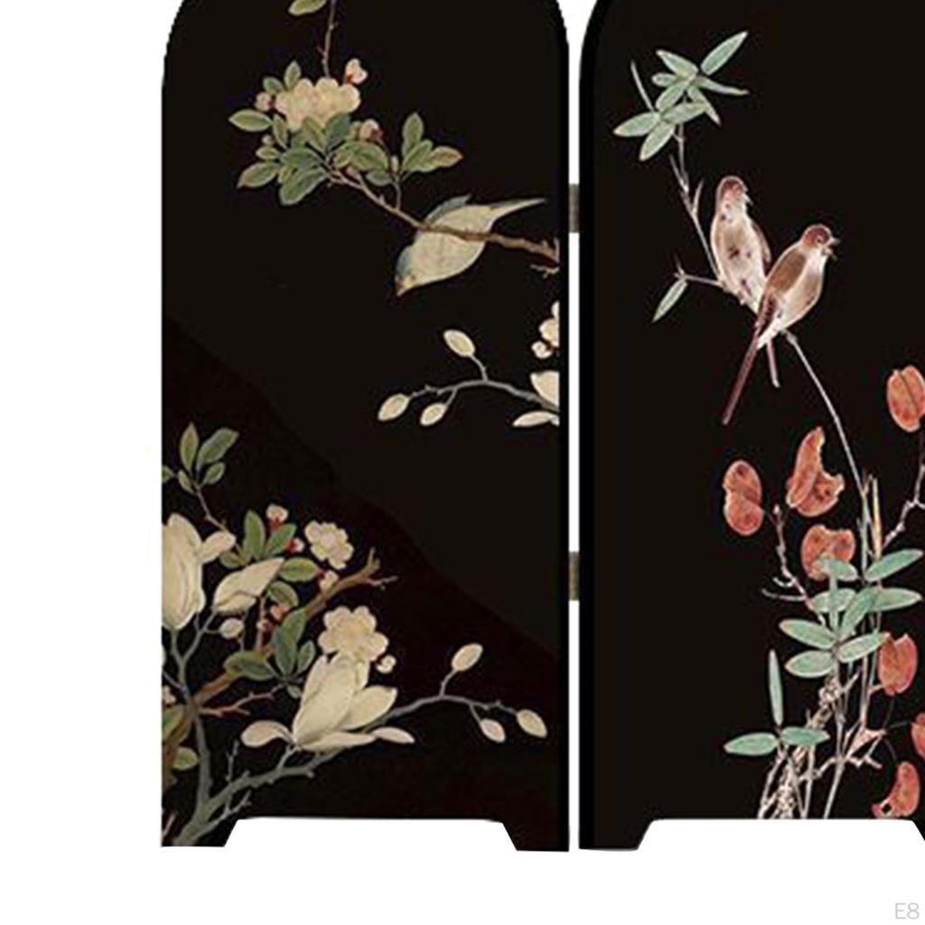 Kinesisk Design Mini Skärmprydnad 3-delad Skiljevägg Liten Bordsdekoration Fågel- och Blomtryck för