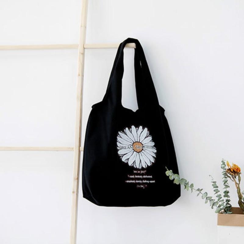 Daisy Canvas Shoulder Bag Student Handbag Women Small Shopping Bag Girl Flowers Casual Tote Bag