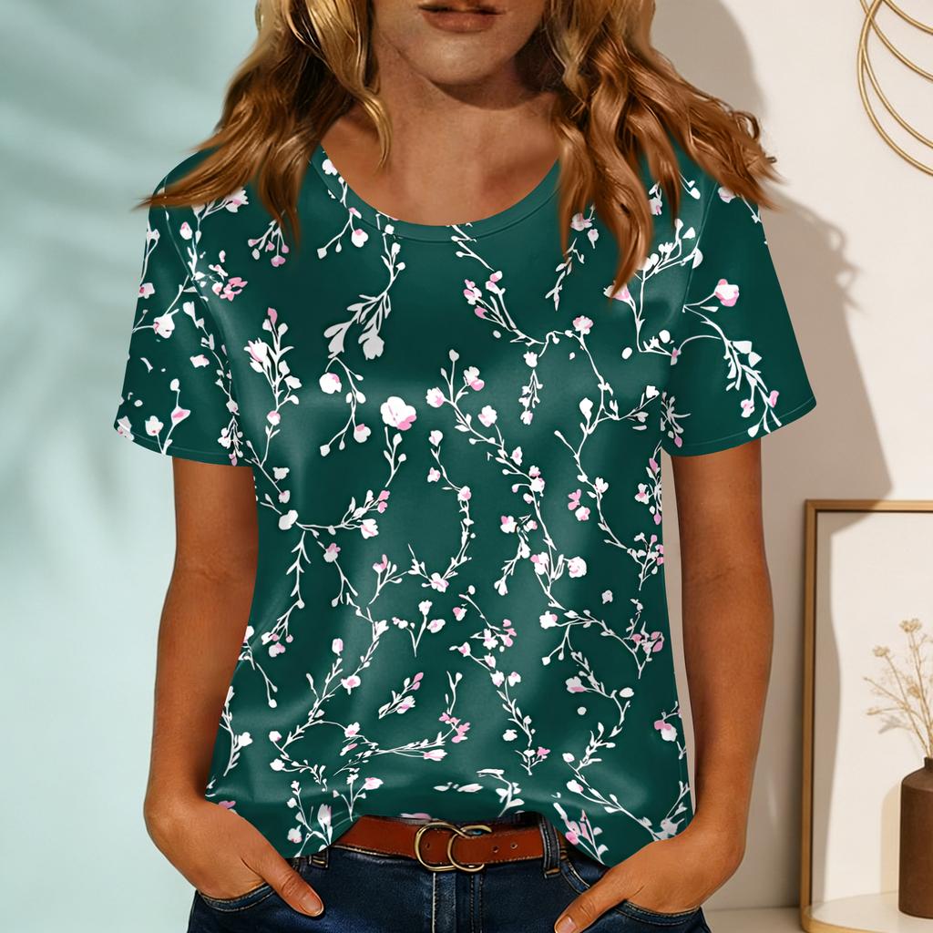 Women's Fashionable Casual Round-neck Printed Short-sleeved T-shirt Top
