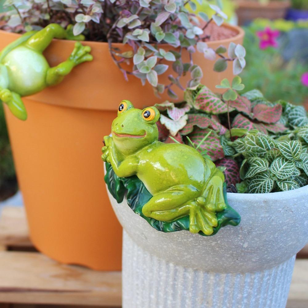 Cartoon Frog Hanging Flower Pot Resin Crafts Climbing Frog Figurines Plant Pot