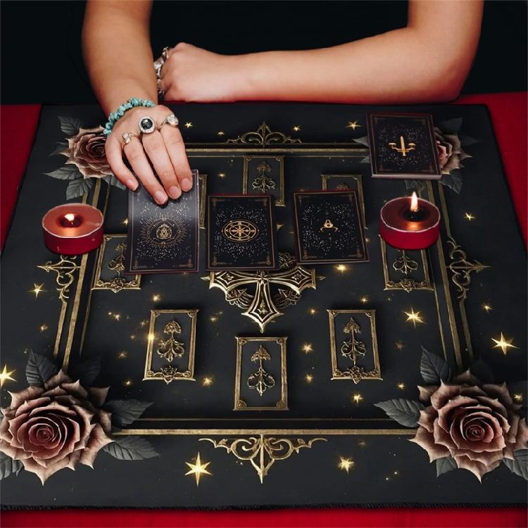 Crosses Rose Pattern Tarots Card Tablecloth Altars Cloth Altars Cloth Divinations Card Table Cloth Tapestry Easy Use