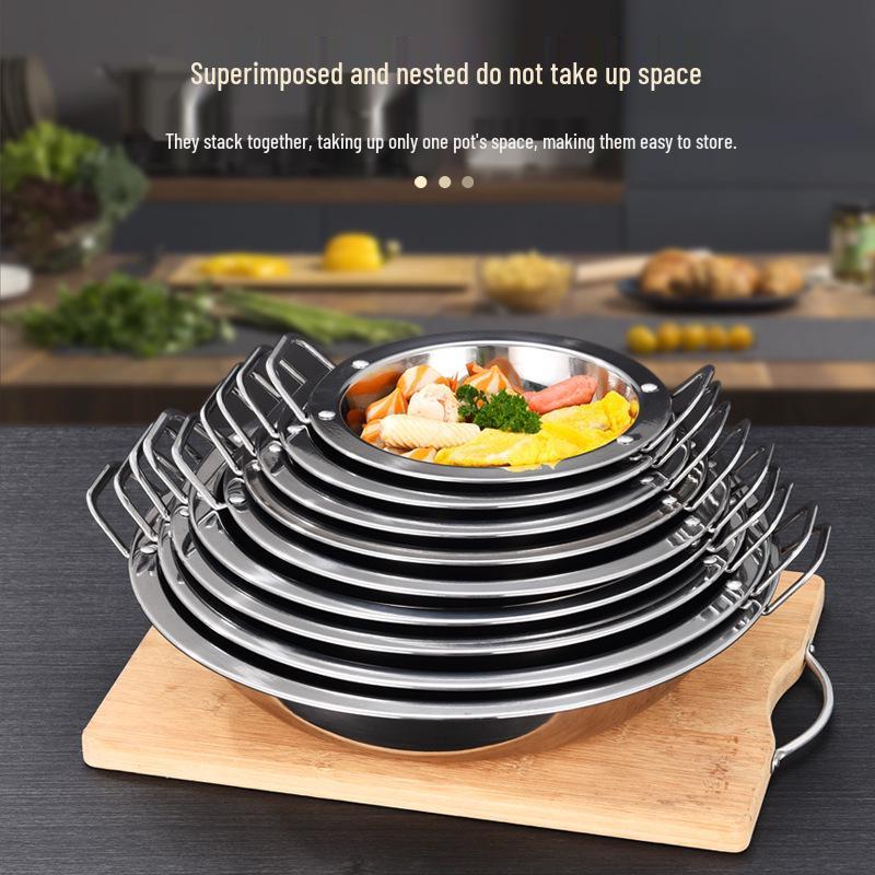 Extra Thick Stainless Steel Hot Pot with Wide Rim - Pickled Cabbage, Fish, Crayfish, Double Ear, Flat Bottom, Small Dry Pot