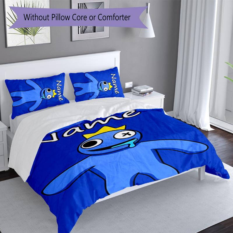 3pcs Custom Name Rainbow Friends Bedding Set,Includes 1 Duvet Cover and 2 Pillowcases,All-season Bedroom Decor