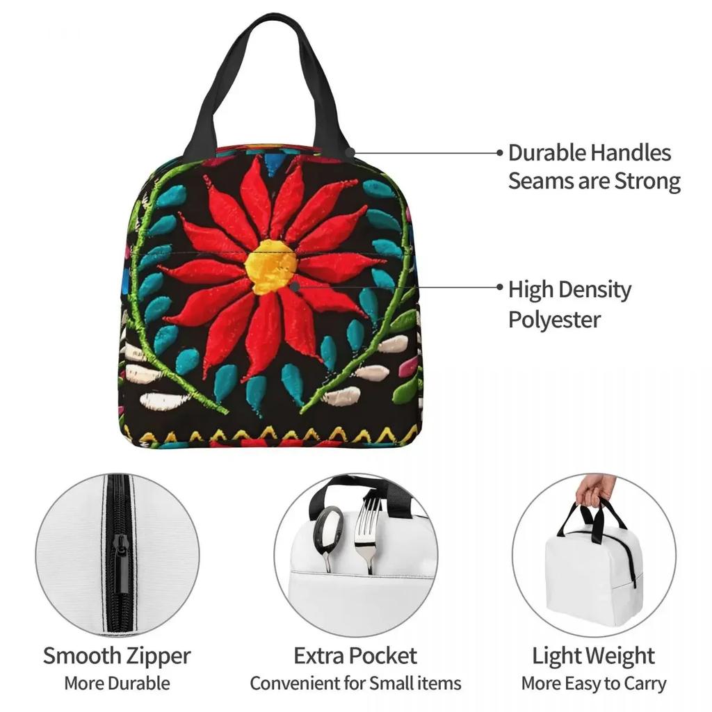 Mexican Style Flowers Lunch Bag Box Children Aluminum Foil Portable Lunchbox