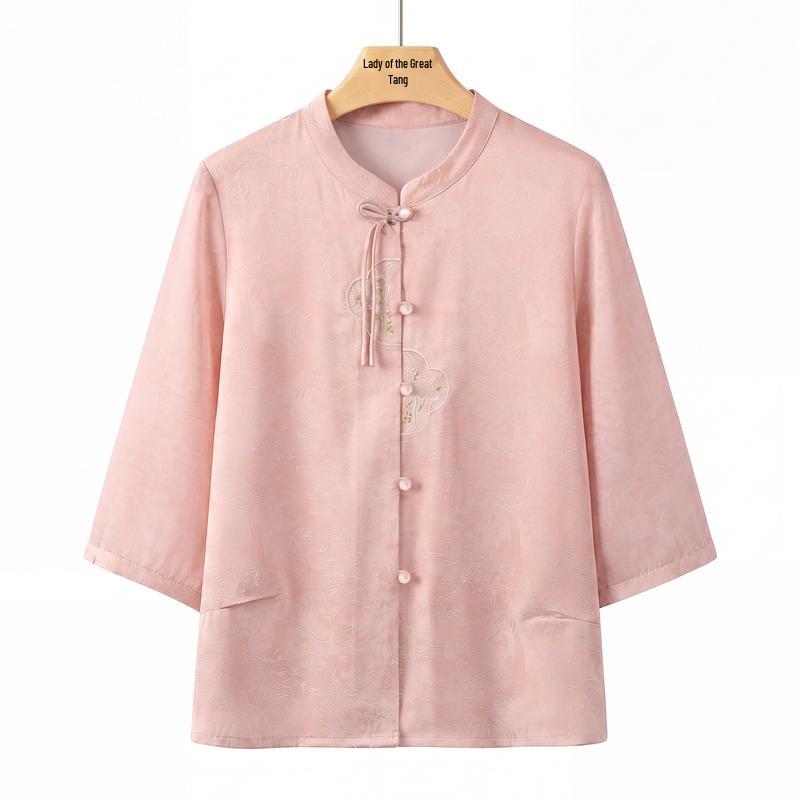 Datang Furen New Chinese Style Summer Disc Button Blouse for Middle-Aged Women